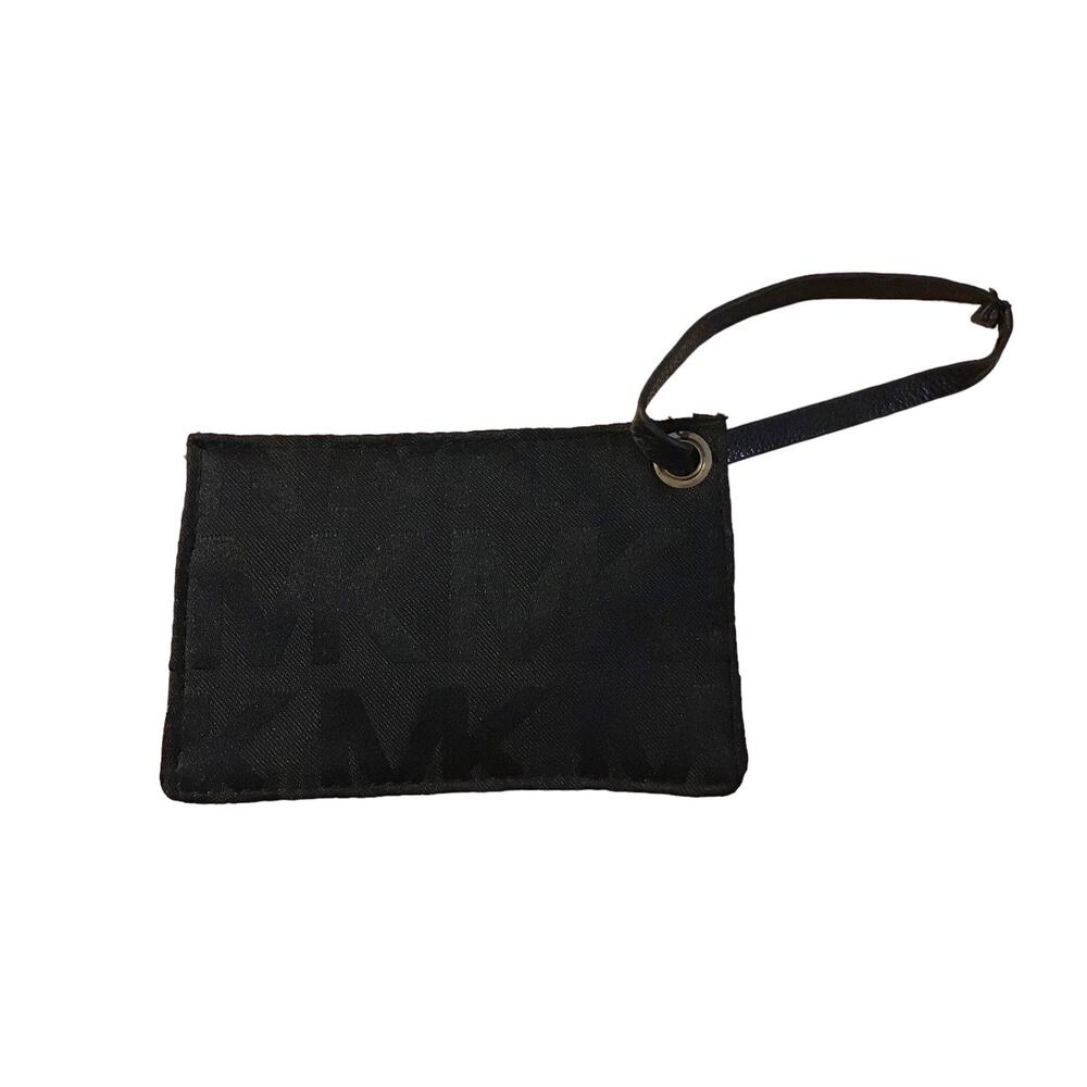 Michael Kors Signature Black Monogramed Canvas Mini Wristlet ID Wallet